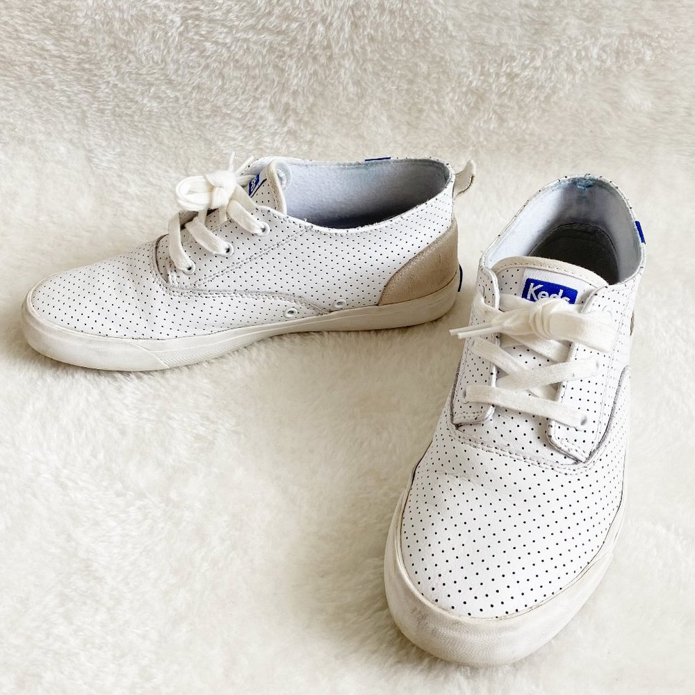 Keds, Women's Medium-Top White Leather Sneaker, Size 8